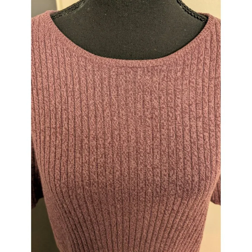 Vintage Laura Scott Women's Ribbed Knit Marled Purple Short Sleeve Sweater - XL - Picture 2 of 9